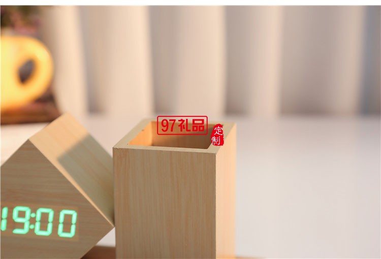 聲控鬧鐘LED木鐘創(chuàng)意筆筒時(shí)尚禮品中國銀行定制可定制logo