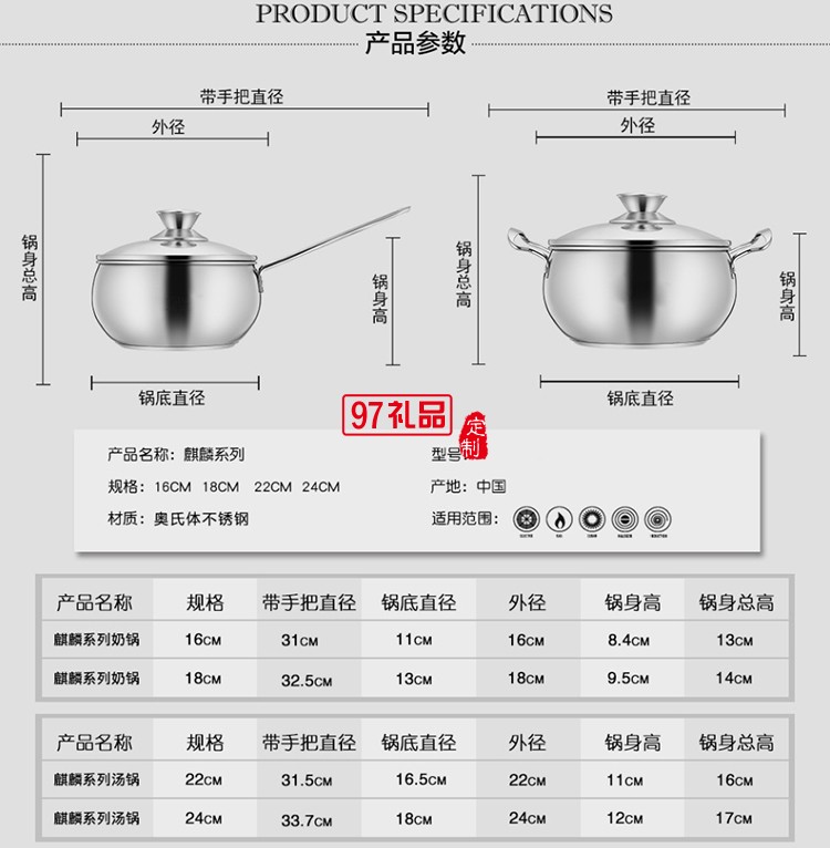 金茂物業(yè)定制案例  不銹鋼三層復底加厚 麒麟鍋具兩件套 可定制LOGO