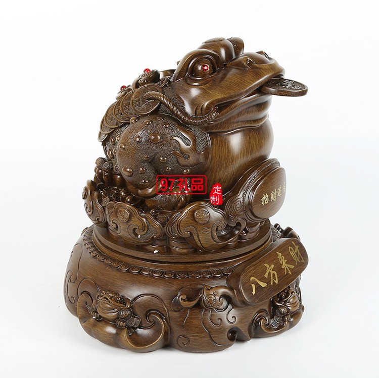 招財(cái)金蟾擺件仿木八方來(lái)財(cái)樹(shù)脂工藝品