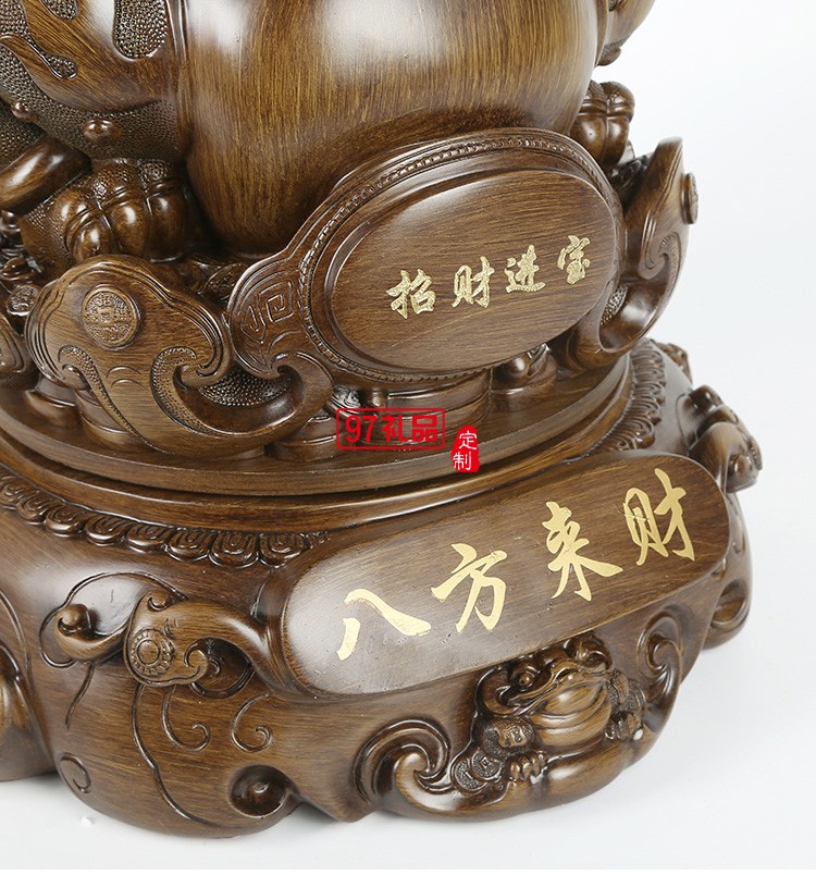 招財(cái)金蟾擺件仿木八方來(lái)財(cái)樹(shù)脂工藝品