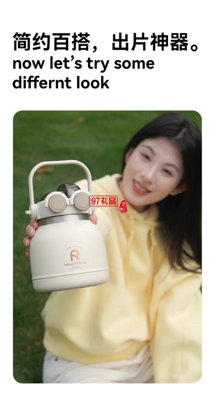 樂(lè)序rano316不銹鋼保溫杯大容量女生高顏值保溫壺抹茶曲奇