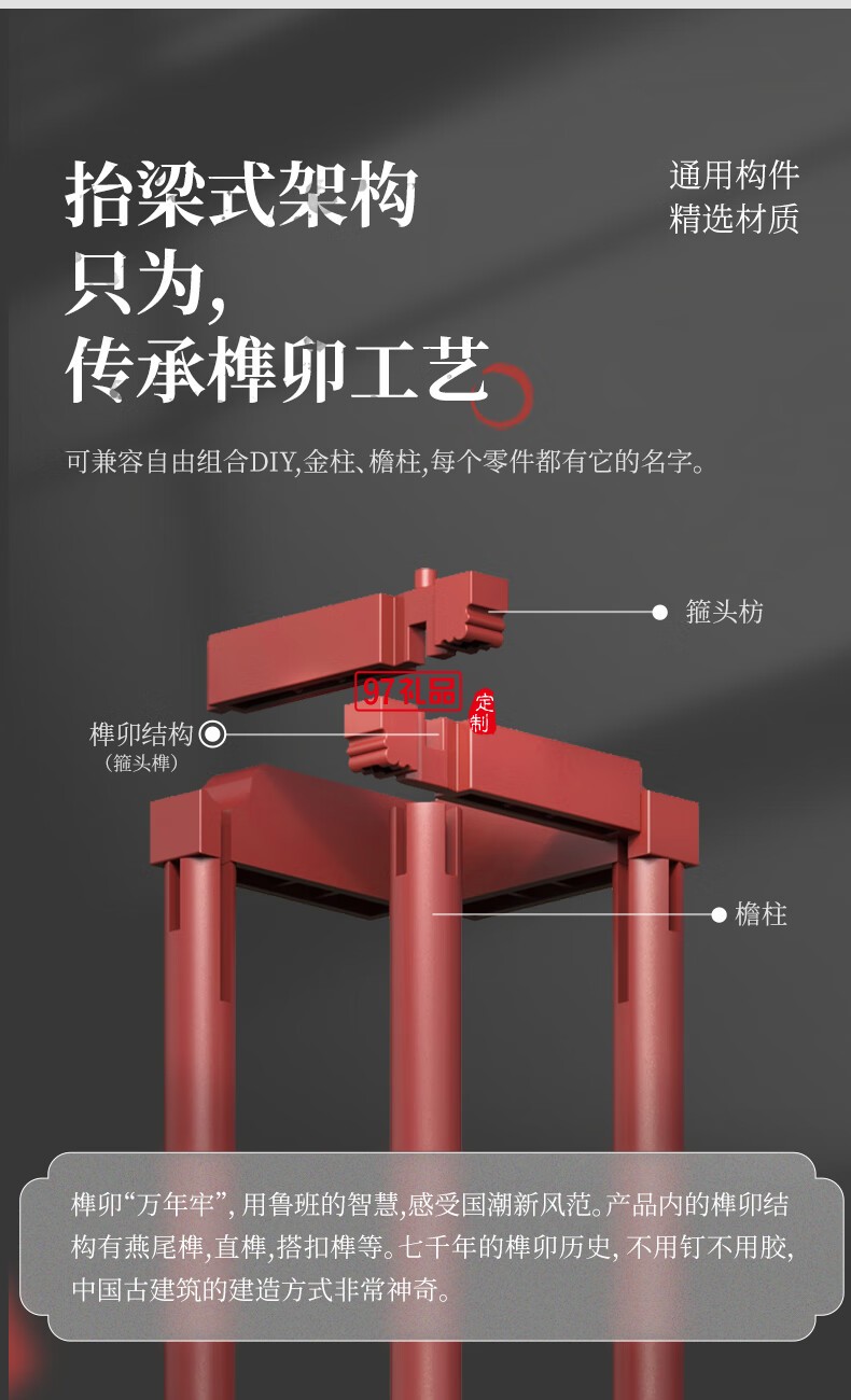 通用體系榫卯積木玩具中國(guó)風(fēng)古建筑潮玩禮物拼裝模型diy 陋室銘