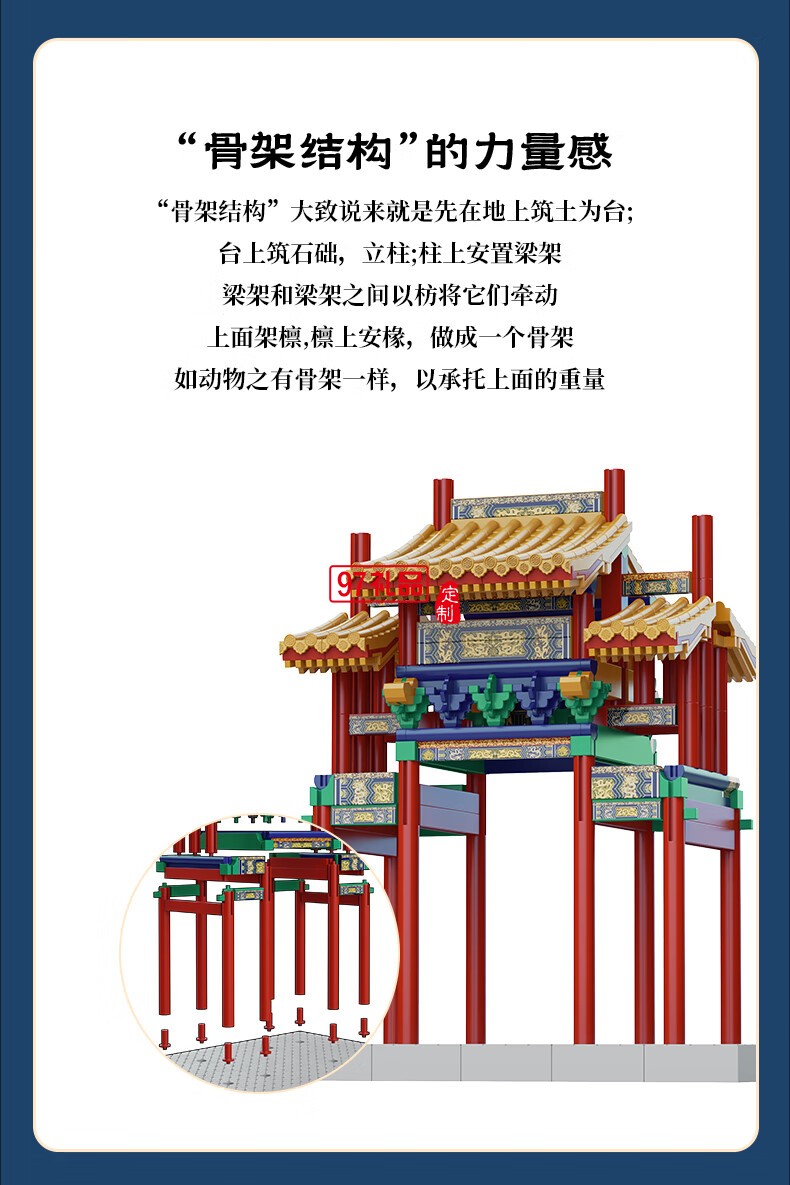 魚(yú)躍龍門牌坊故宮榫卯積木玩具中國(guó)風(fēng)古建筑潮玩禮物拼裝模型diy